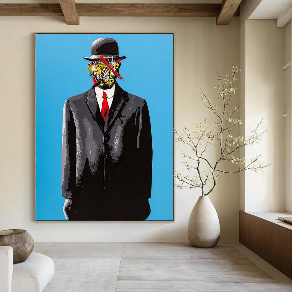 “Surreal Man with Colorful Mask” - Pop - Surrealist Art On Canvas PT2185