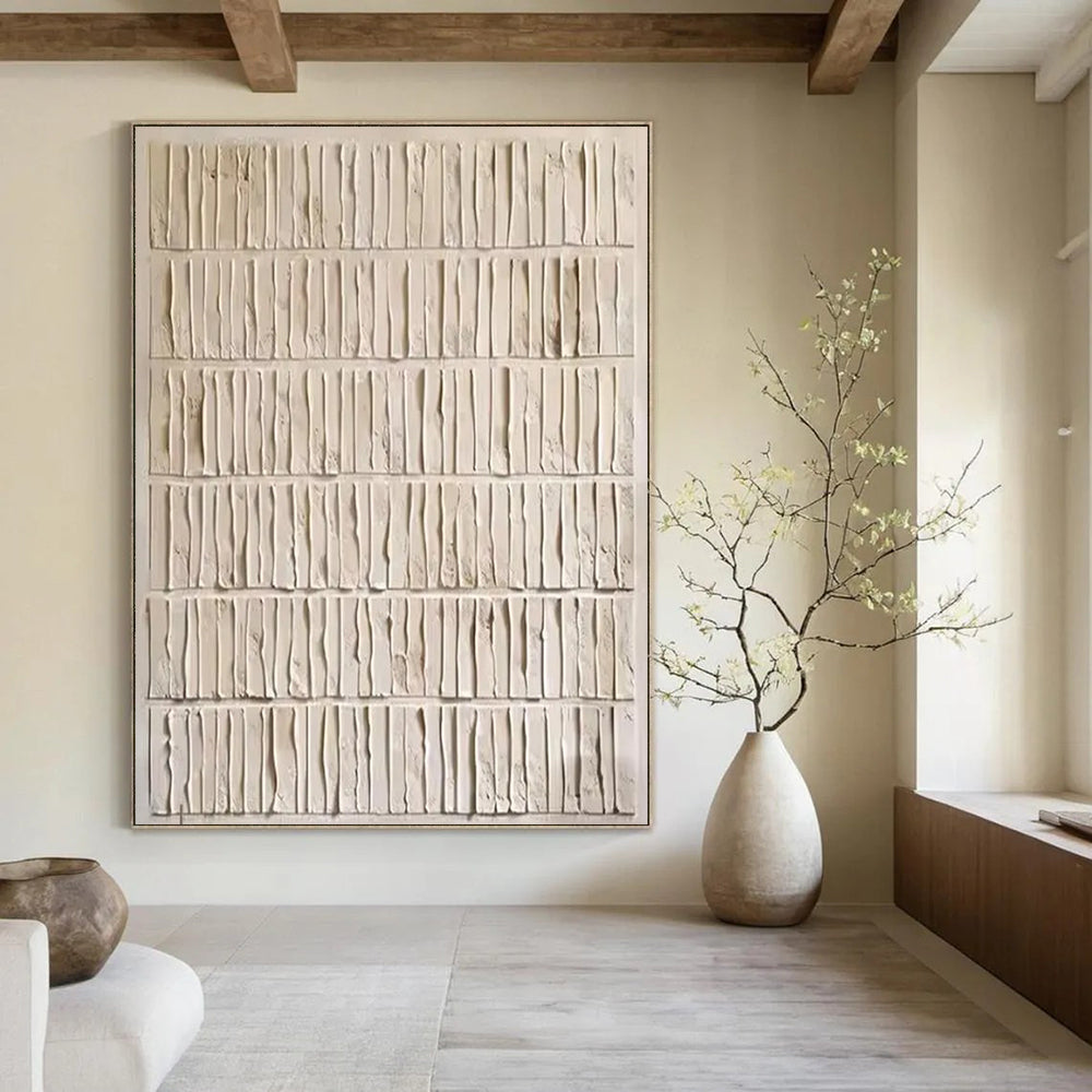 “White Textured Rhythm” - Minimalist Abstract Painting On Canvas PT2359