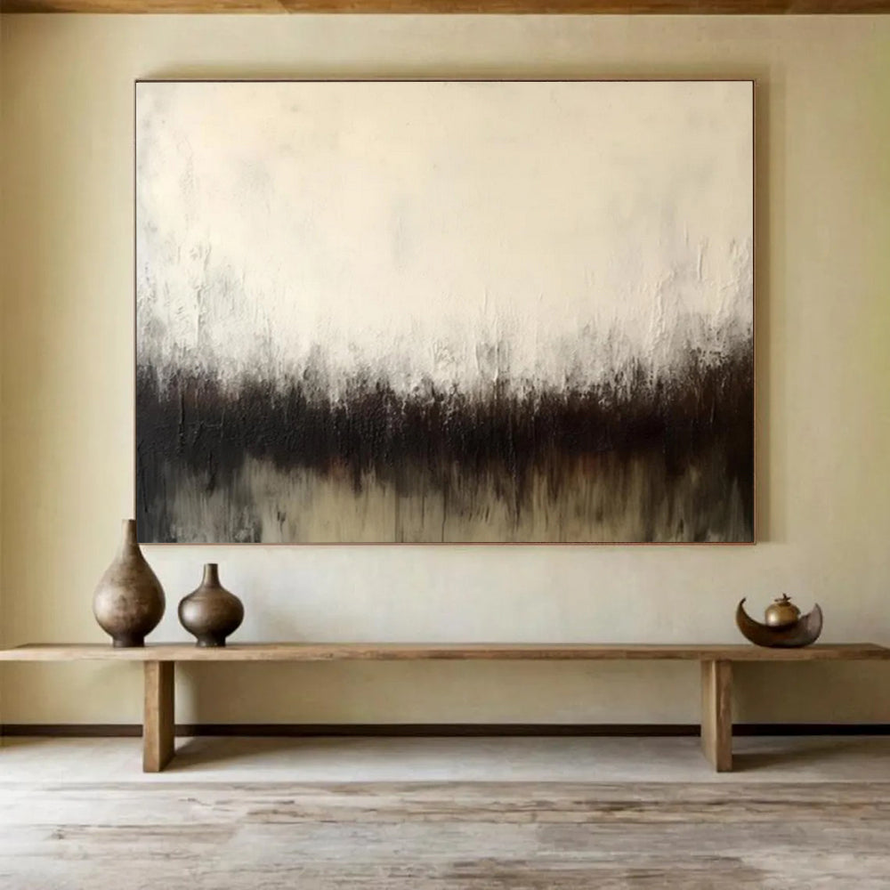 “Black - White Abstract Horizon” - Abstract Minimalist - Painting On Canvas PT1724