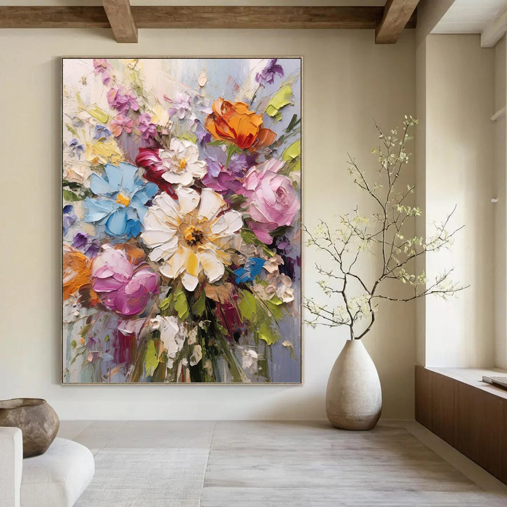 “Textured Floral Bouquet” - Impressionistic, 3D - Styled Painting On Canvas PT1593