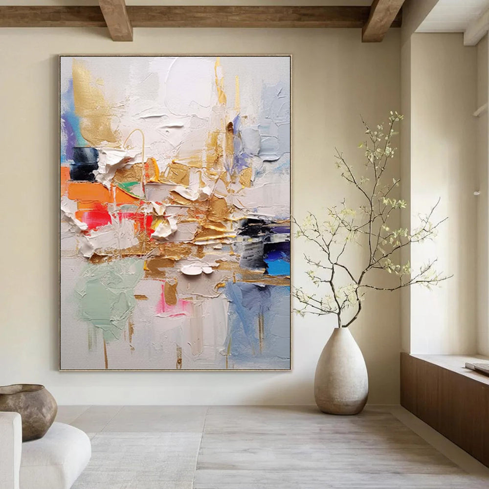 “Colorful Textured Abstract” - Gold, Color - Blocked Abstract Painting On Canvas PT1056