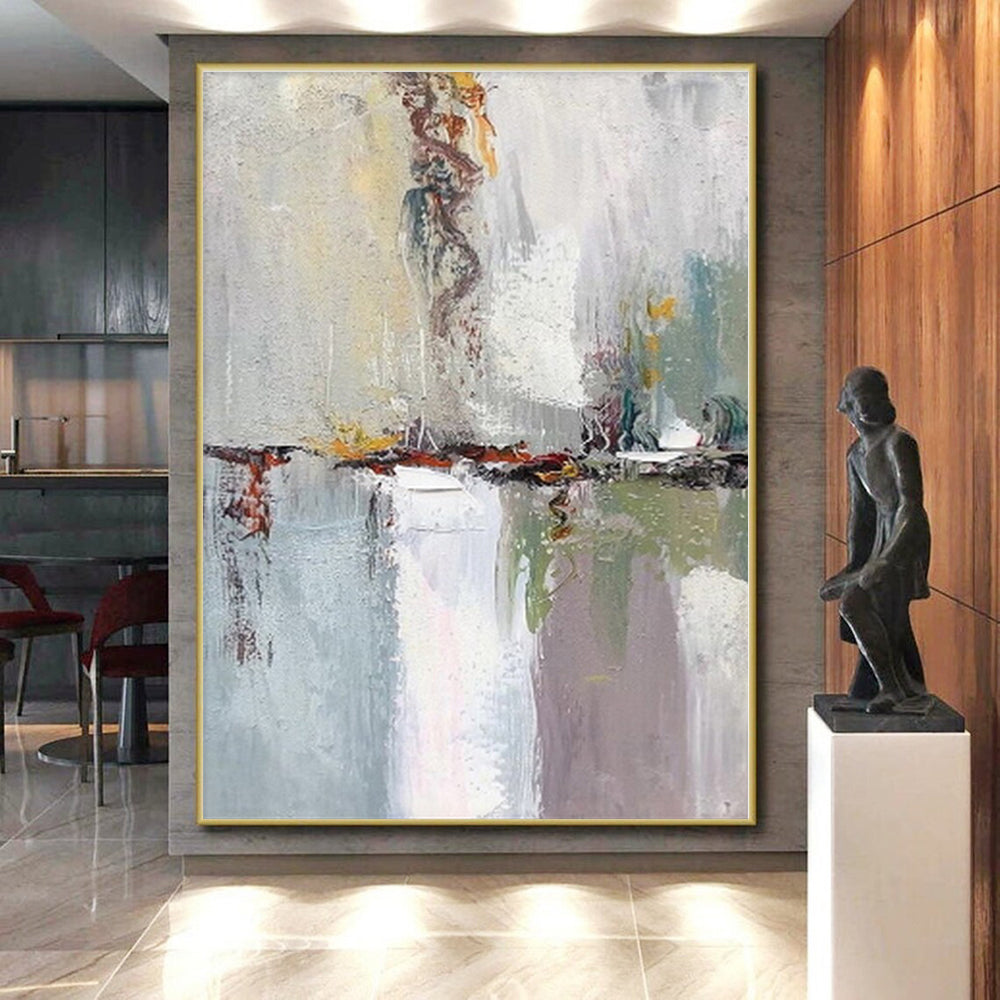 “Reflective Abstract Landscape” - Gray, Colorful Abstract Landscape - Inspired Painting On Canvas PS0403
