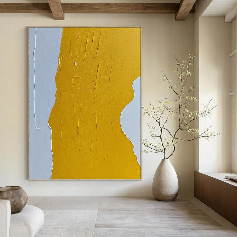 “Yellow and Grey Abstract Form” - Textured Minimalist Painting On Canvas DS351
