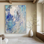 “Blue - White Textured Abstract” - Impasto Abstract Painting On Canvas PT1288
