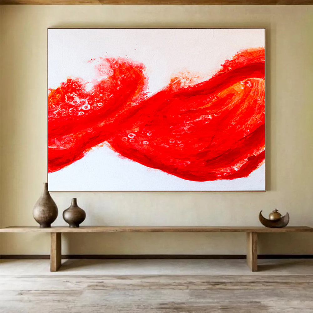 “Dynamic Red Abstract Wave” - Abstract Painting On Canvas DKS569