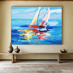 “Blue - Colorful Sailboats” - Expressionist Nautical Painting On Canvas PT266