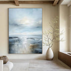 Soft Blue - Gray Calm Seascape Impressionistic Landscape Painting On Canvas DS059