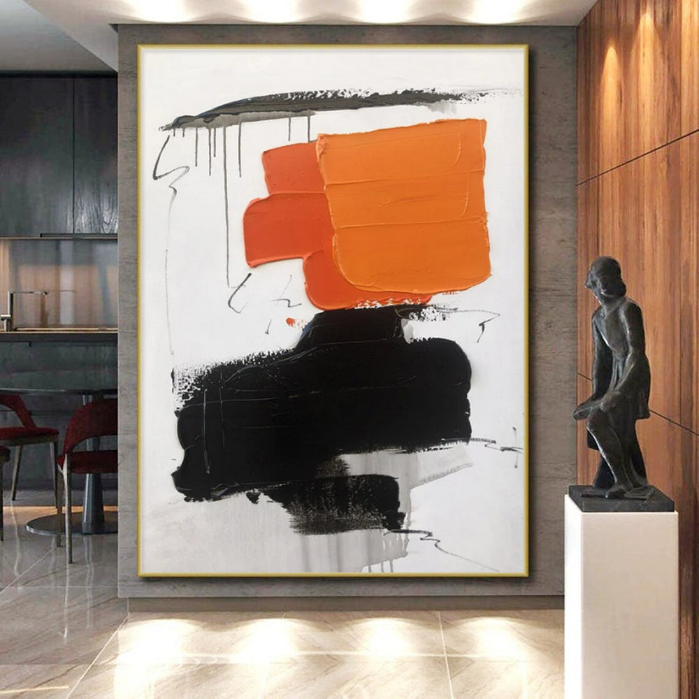 Black, White, Orange Vibrant Contrast “Sunset Clash” - Painting On Canvas PS0802