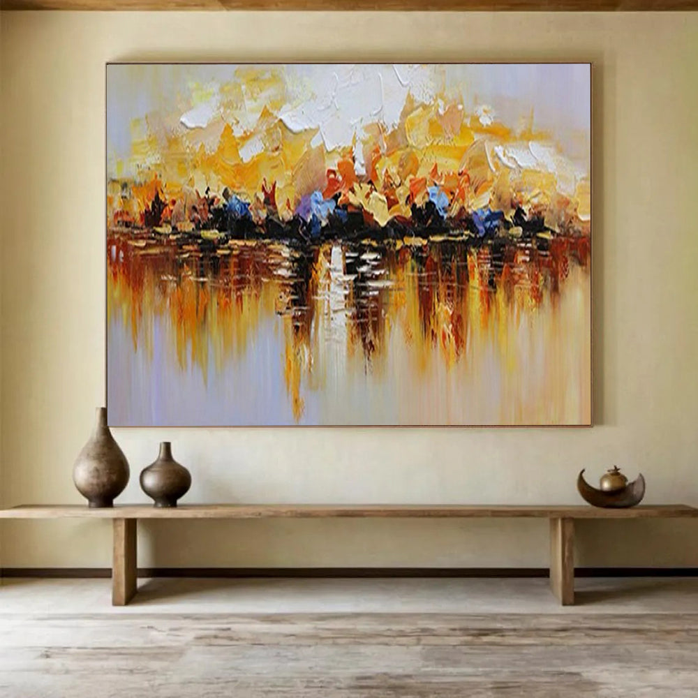 “Vibrant Lake Reflection” - Colorful Impressionistic Painting On Canvas PT1559