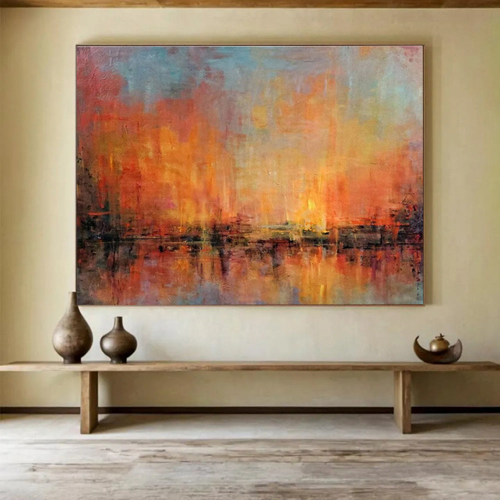 “Fiery Sunset Abstract” - Impressionistic Landscape Painting On Canvas DKS386