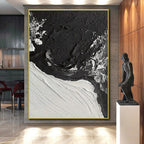 “Black - White Textured Waves” - Black, White Abstract Impasto Painting On Canvas PS0735