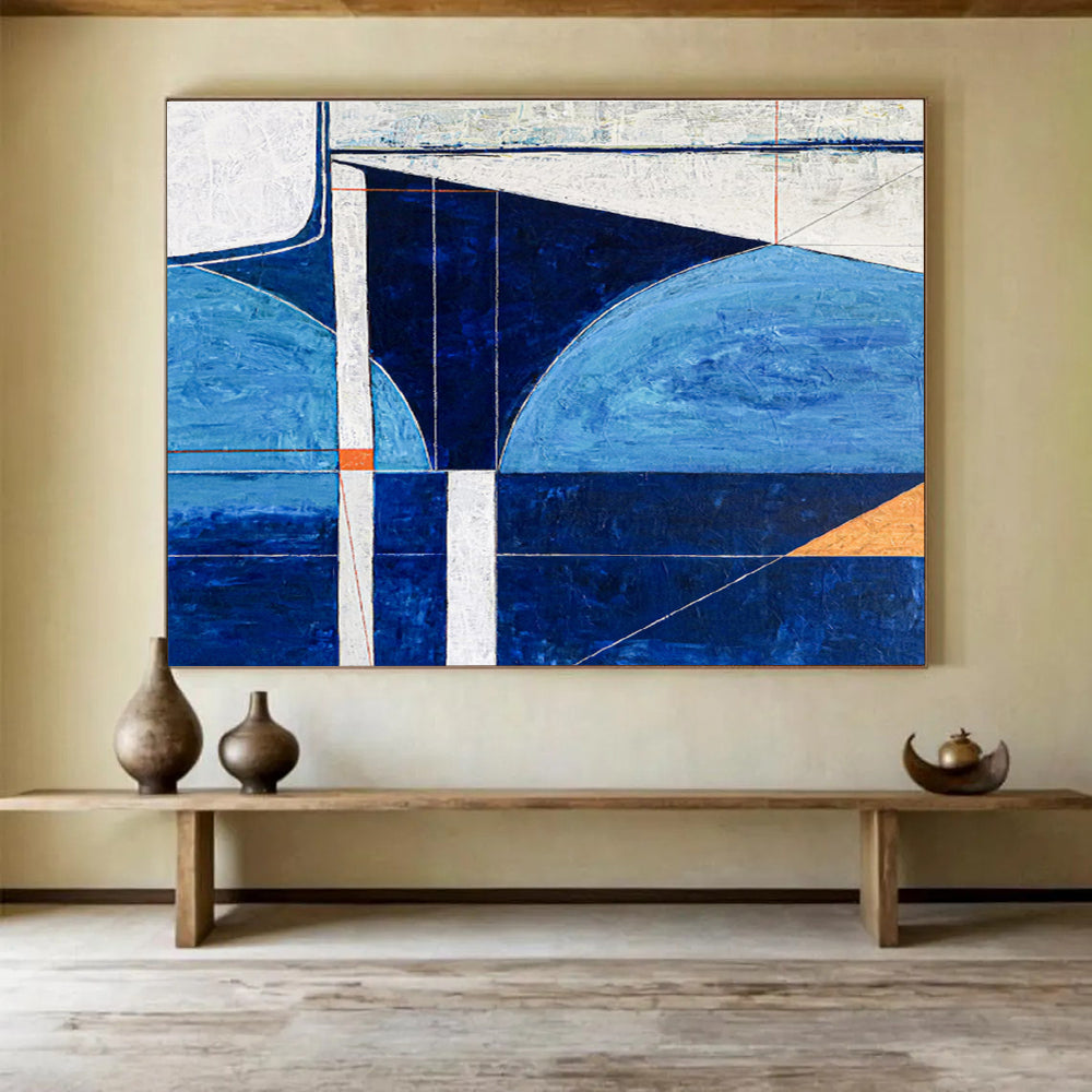 “Geometric Blue Abstract” - Abstract Painting On Canvas DKS540