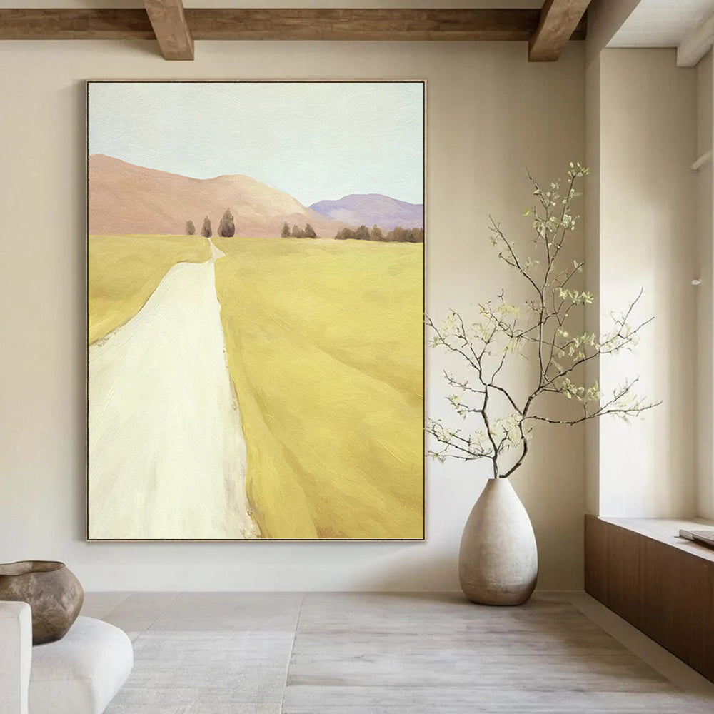 “Serene Yellow Landscape with Path” - Impressionist - Inspired Landscape Painting On Canvas PT1415