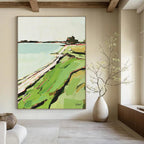 Coastal Contours Abstract Green & Blue Seaside, Painting On Canvas PT2147