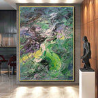 “Green - Purple Abstract Energetic Strokes” - Vivid Abstract Painting On Canvas PS0353