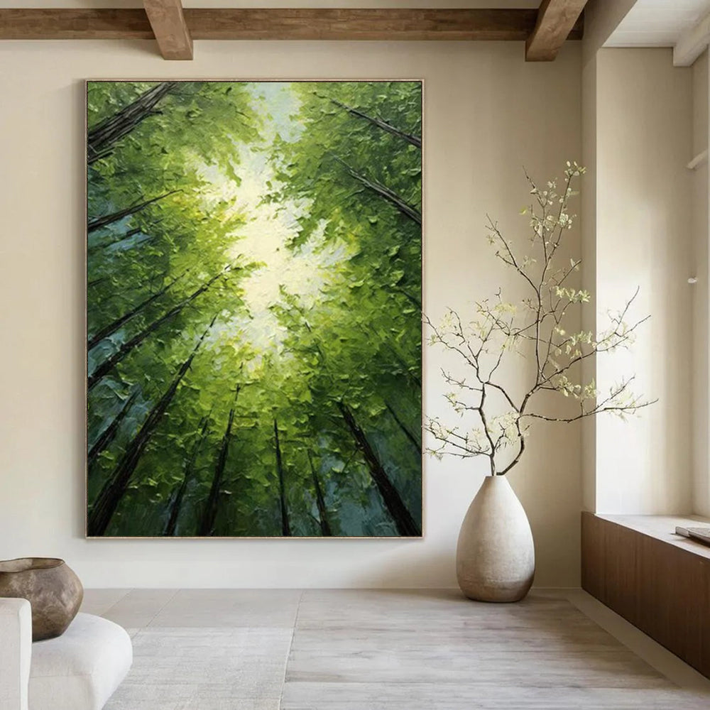 “Lush Forest Canopy - Green Tones & Sunlit Serenity” Painting On Canvas DS266