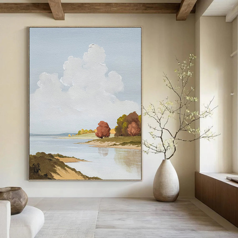 “Tranquil Riverbank in Soft Hues” - Impressionist - Inspired Landscape Painting On Canvas PT1436