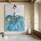 “Ballerina in Blue & Gold” - Impressionist - Inspired Figure Painting On Canvas PT1414