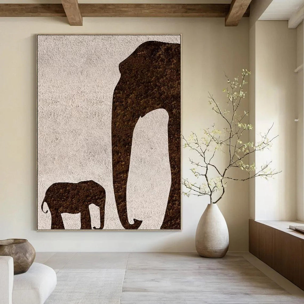 “Brown Elephant Silhouette” - Minimalist Animal Painting On Canvas PT1329