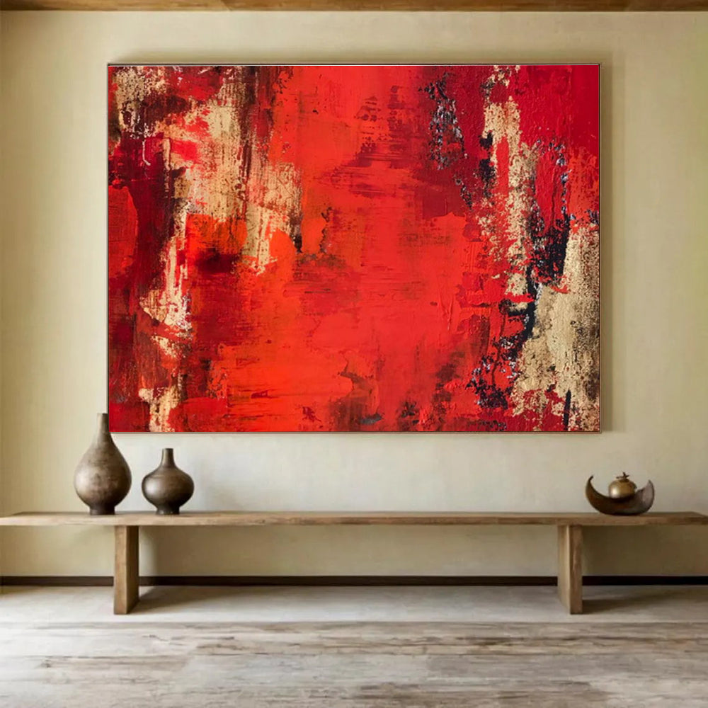 “Red - Brown Textured Passion” Abstract Painting On Canvas DKS296