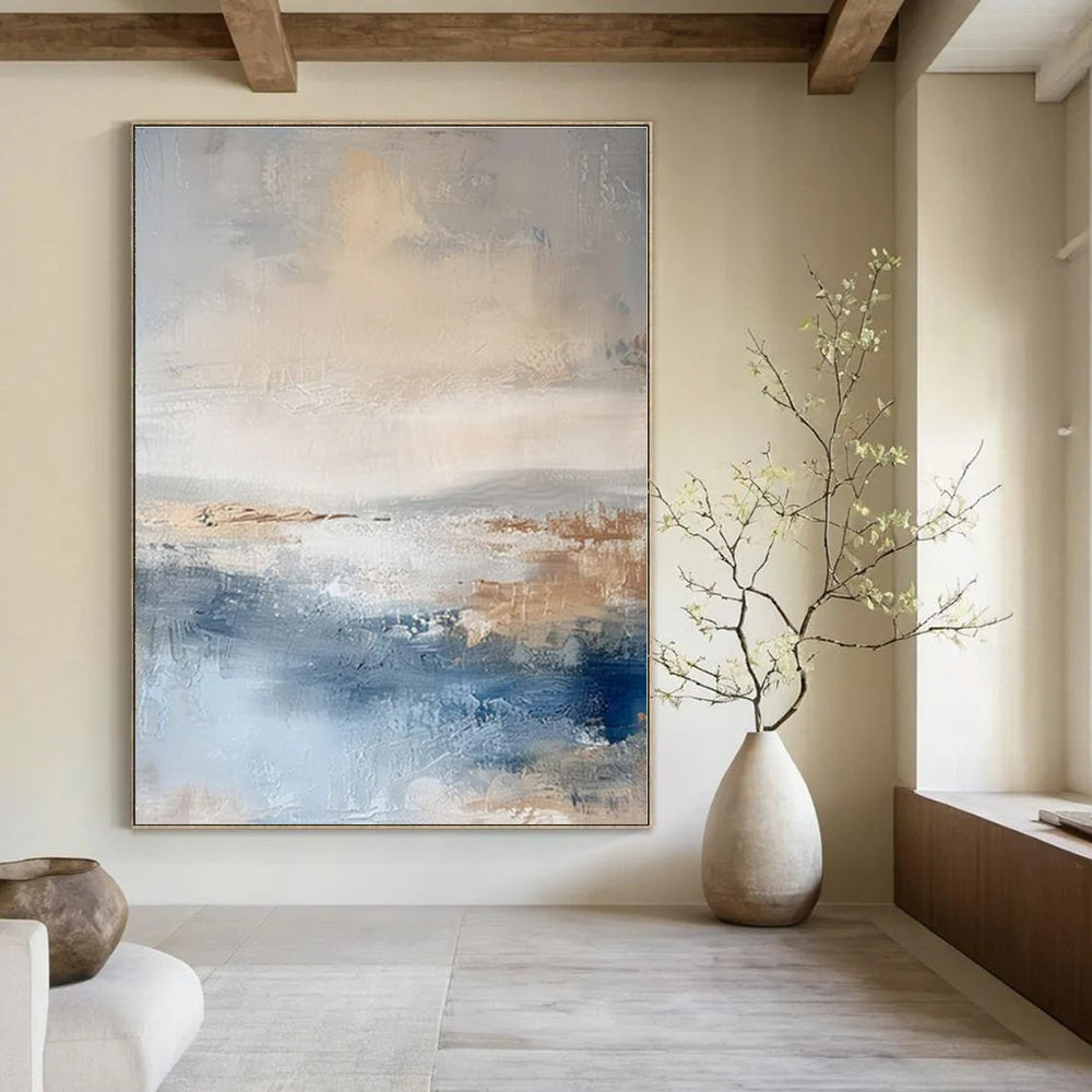 Beige, Blue, Brown with Abstract Horizons "Abstract Horizons" Abstract Painting On Canvas PS1340