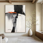 Black - White - Orange Abstract Mix, With a Nod to Clyfford Still's Style, Painting On Canvas PT2089