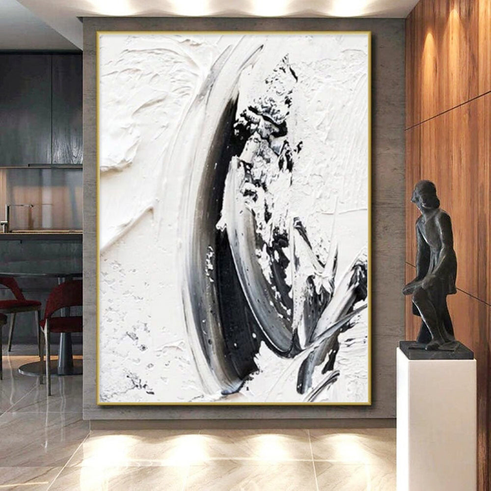 “Subtle Black - White Abstract Swirls” - Minimalist Abstract Painting On Canvas PS0242