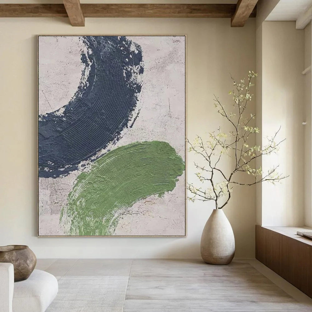 “Bold Color Strokes” - Navy and Green Abstract Painting On Canvas PT1072