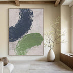 “Bold Color Strokes” - Navy and Green Abstract Painting On Canvas PT1072