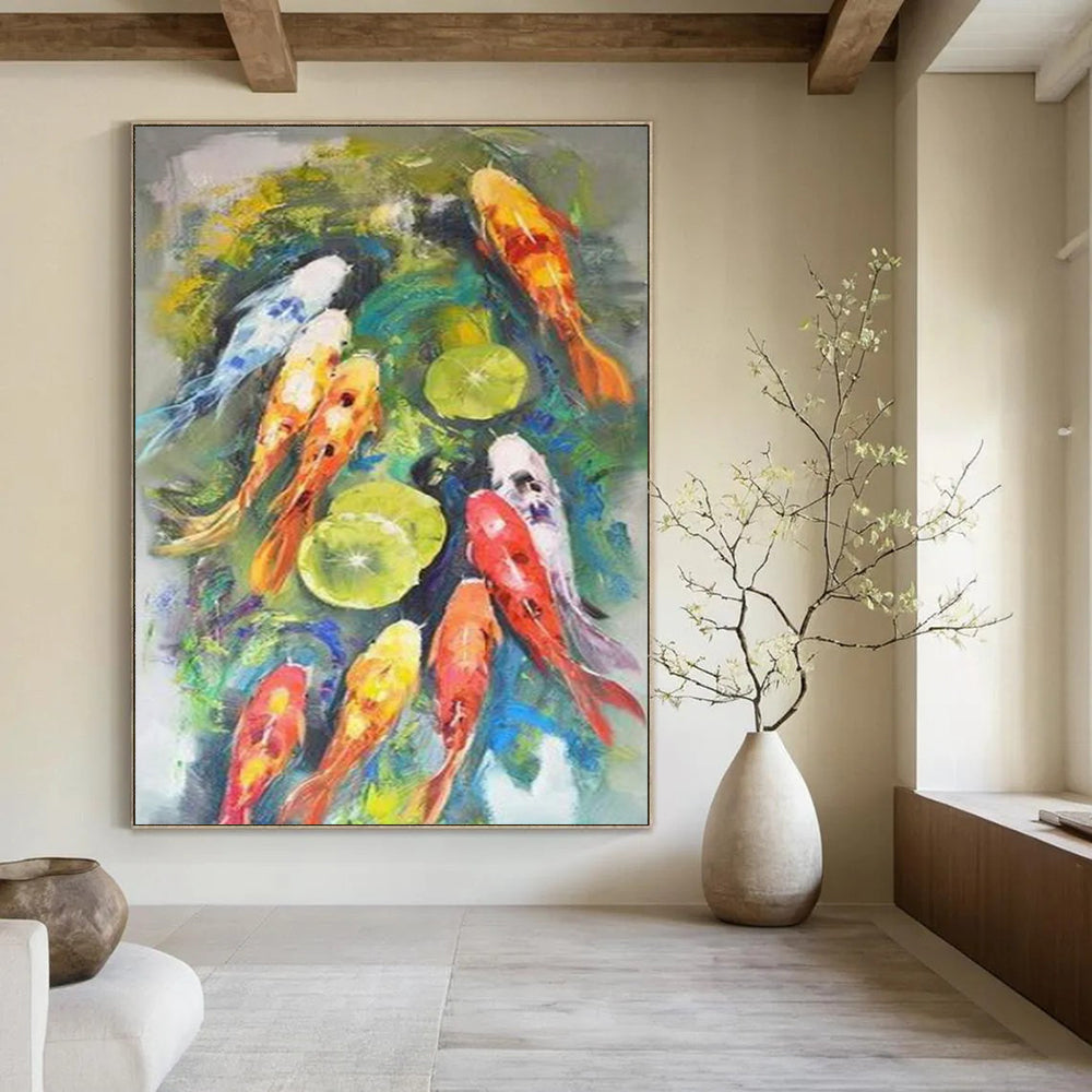 “Colorful Koi Fish” - Impressionist Animal Painting On Canvas PT2351