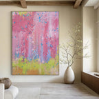 Pink, Blue, Green, Yellow with Thick Strokes "Blossom Rain" Abstract Painting On Canvas PS1402