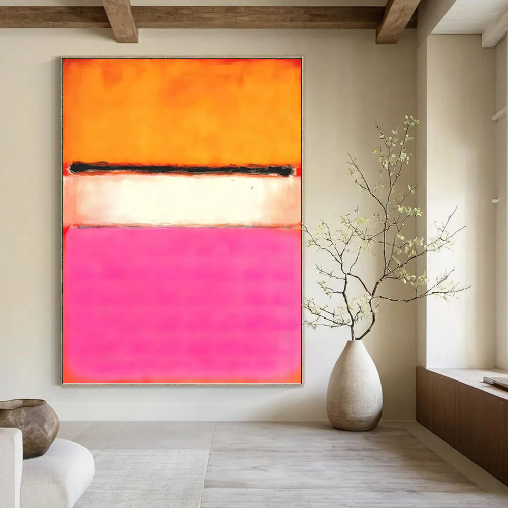 “Orange - Pink - White Color Blocks” - Color - Field, Lively - Styled Painting On Canvas PT1608
