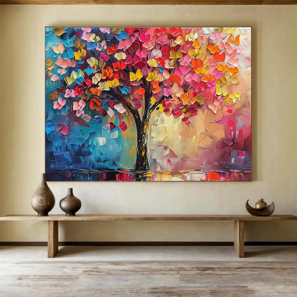“Colorful Cubist Tree” - Cubist Oil Painting On Canvas DKS858