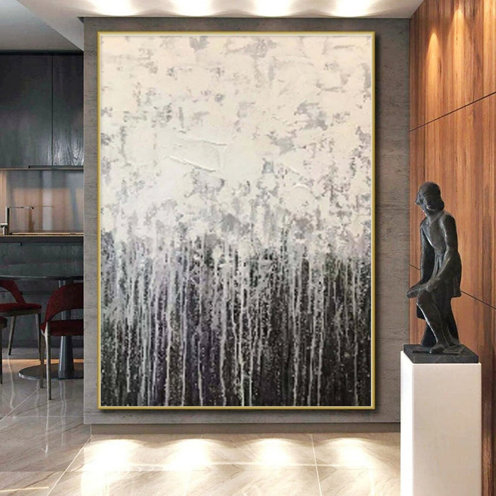 “Gray Drip Gradient” - Gray, Black, White Abstract Drip Painting On Canvas PS0566