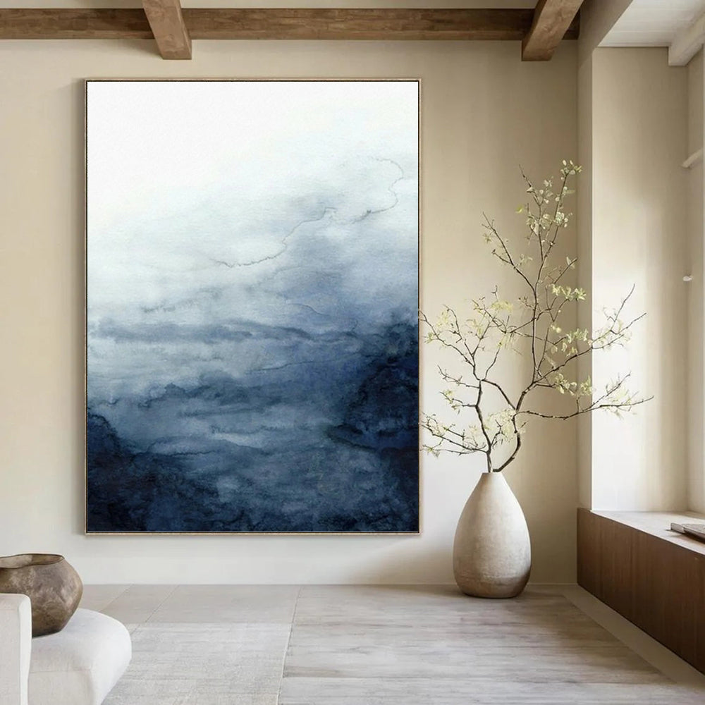 “Soft Blue - Grey Clouds: Watercolor Abstract” - Ethereal Sky Painting On Canvas PT0939