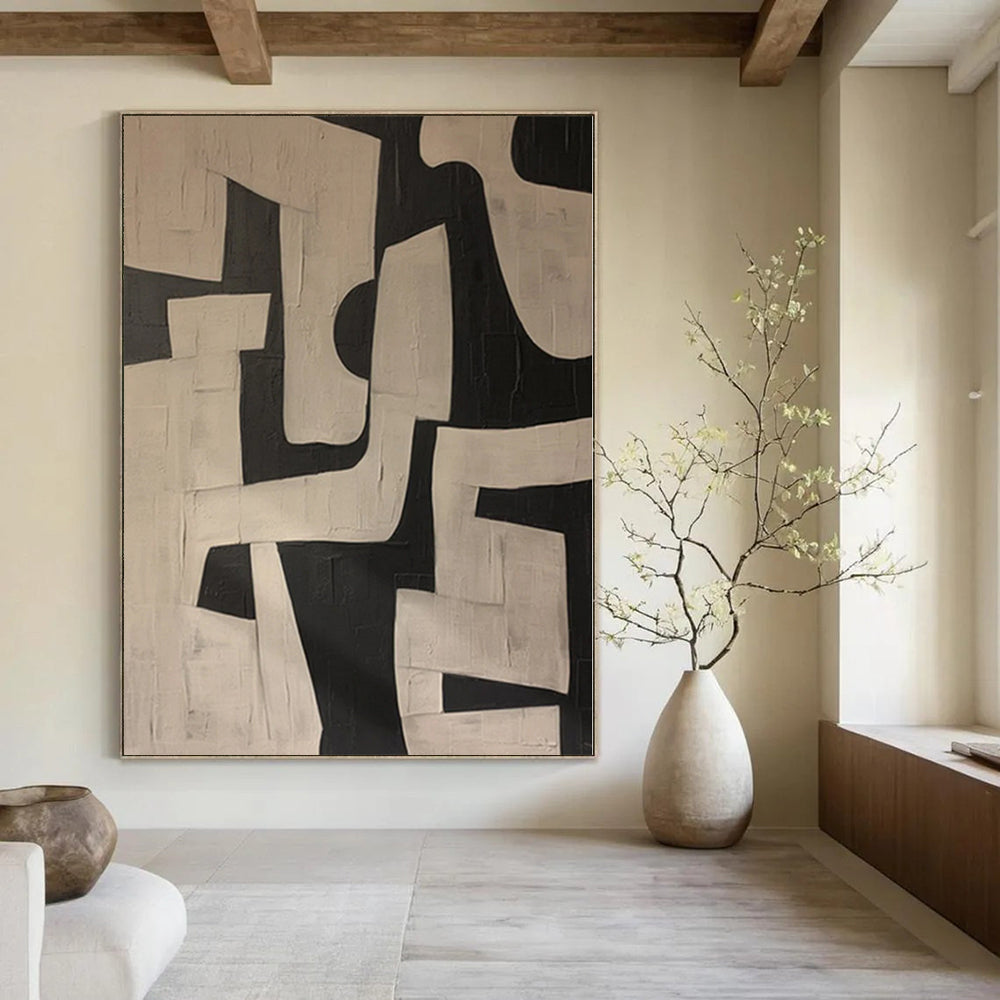 “Black - White Geometric Abstract” - Modern Abstract Painting On Canvas PS0122