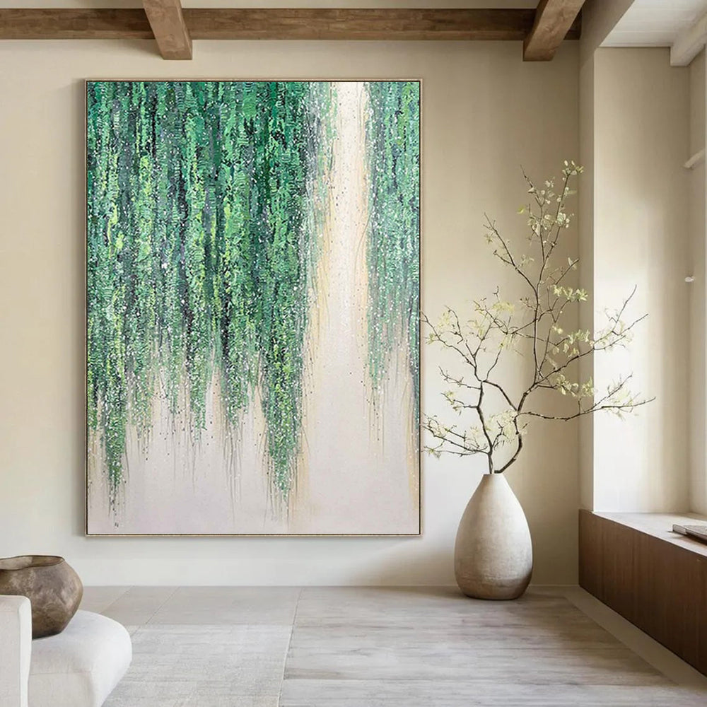 “Green Hanging Vines” - Nature - Inspired, Lush Green Painting On Canvas PT1506