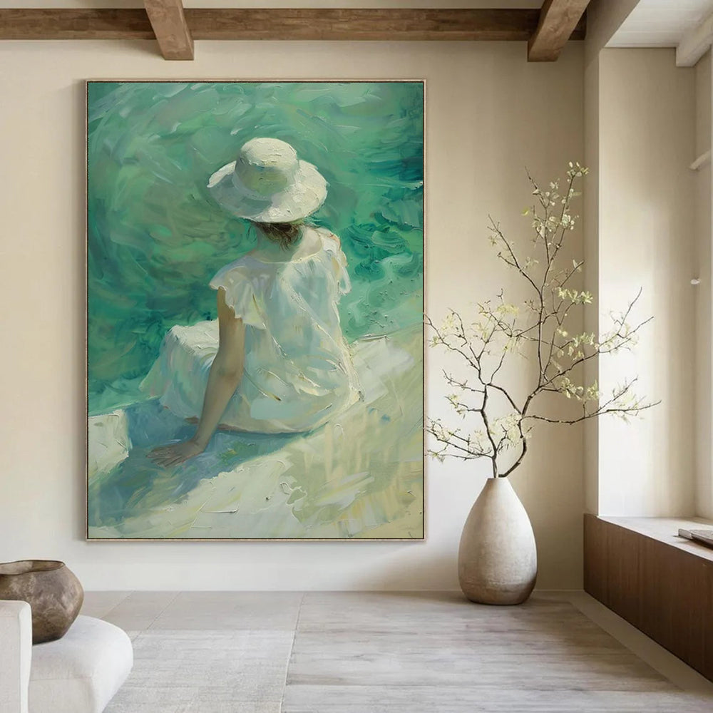 Seaside Lady in White Textured Painting On Canvas DS088