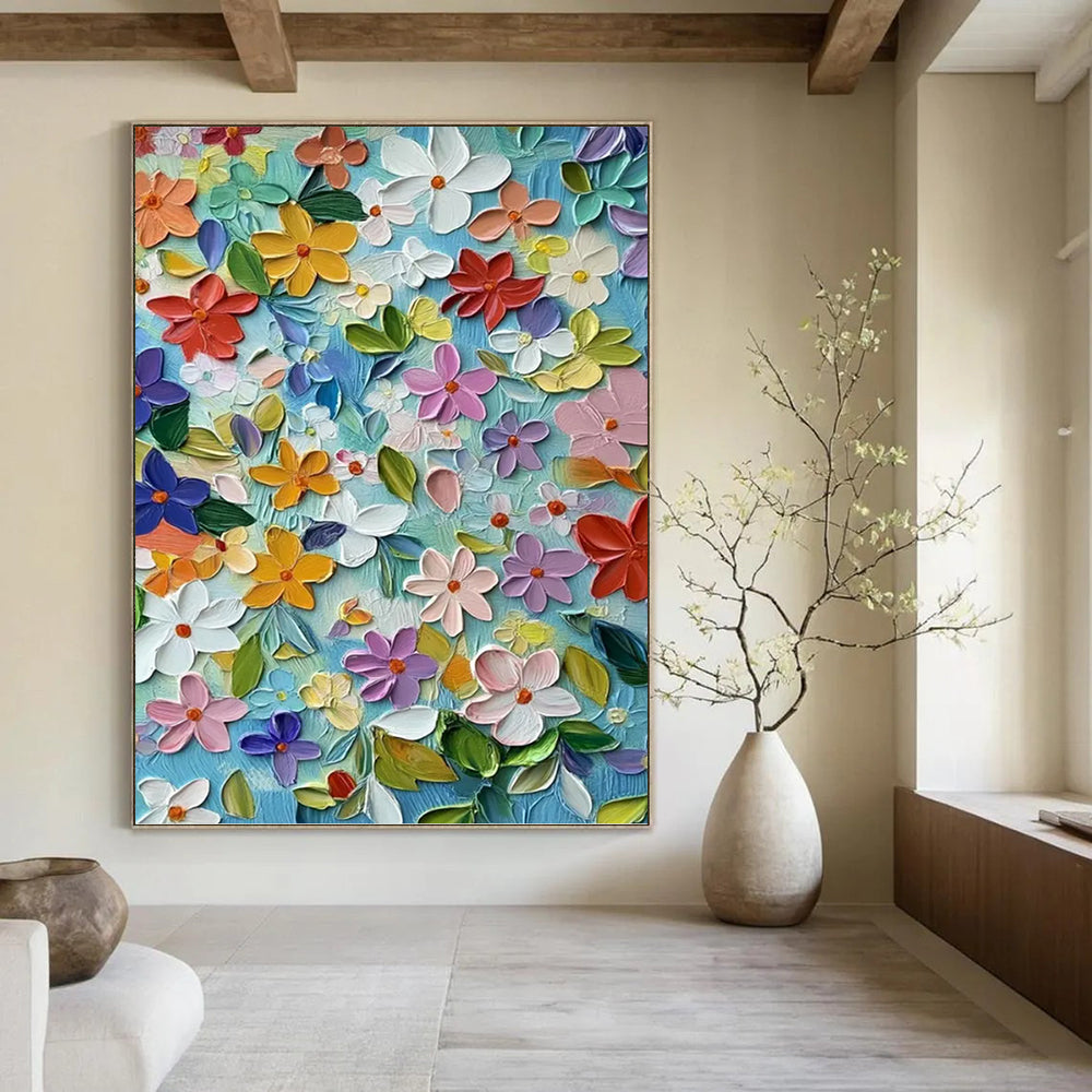 “Colorful 3D Floral” - Floral, Textured Painting On Canvas PT1551
