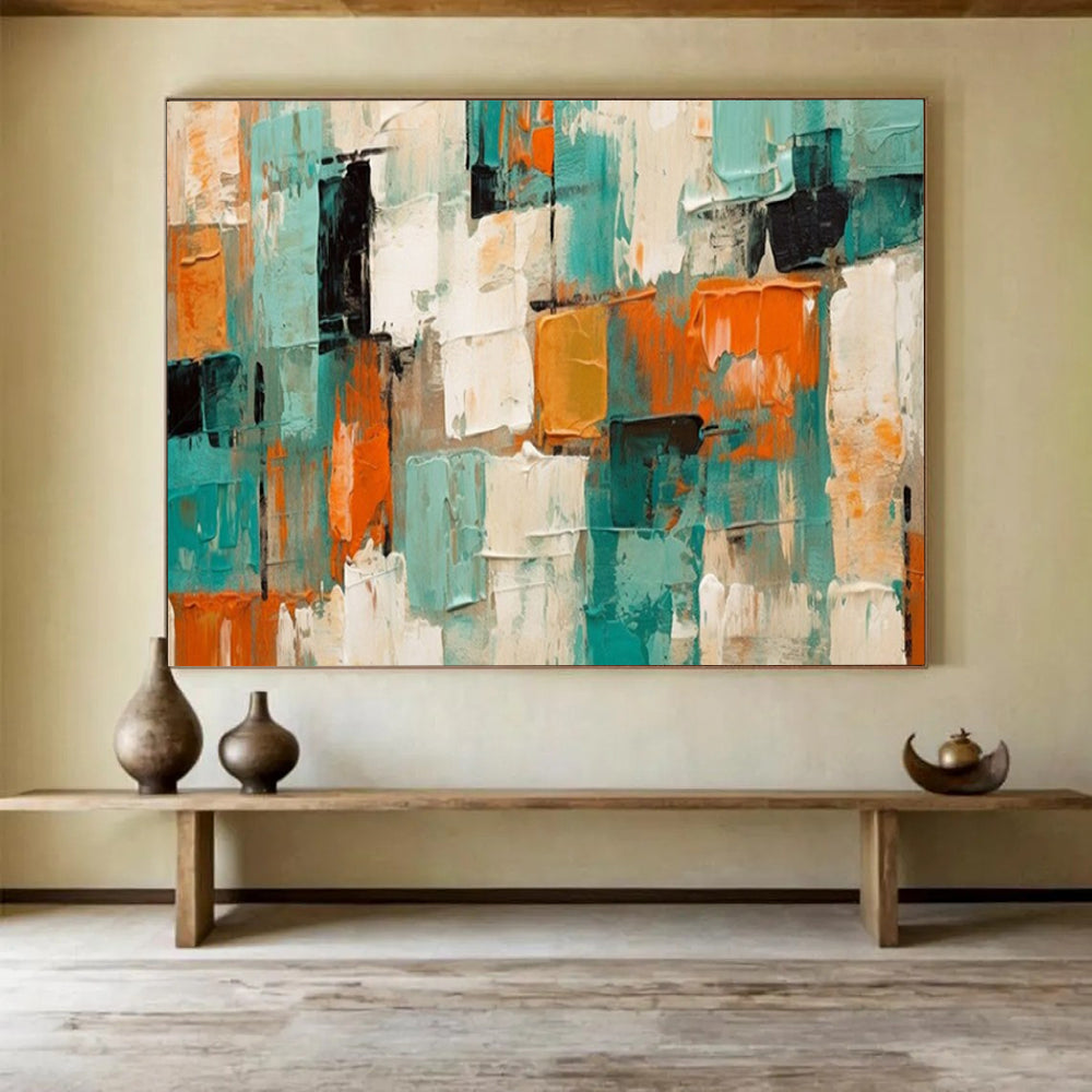 “Teal - Orange - White Abstract” - Abstract Color Block - Painting On Canvas PT1721