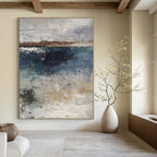 Gray, Blue, Brown with Abstract Coastal Hues "Coastal Mist" Abstract Painting On Canvas PS1319