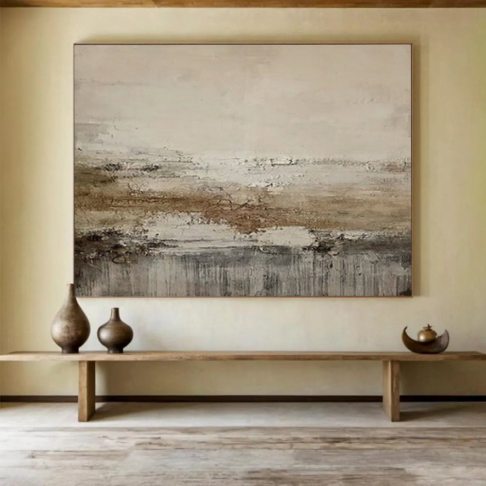 “Neutral Textured Landscape” - Subtle Tones “Serene Horizon” Painting On Canvas PT1628