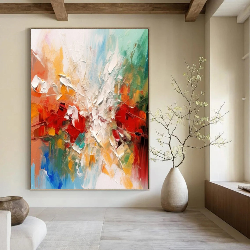 Colorful Abstract Burst Textured Painting On Canvas DS079