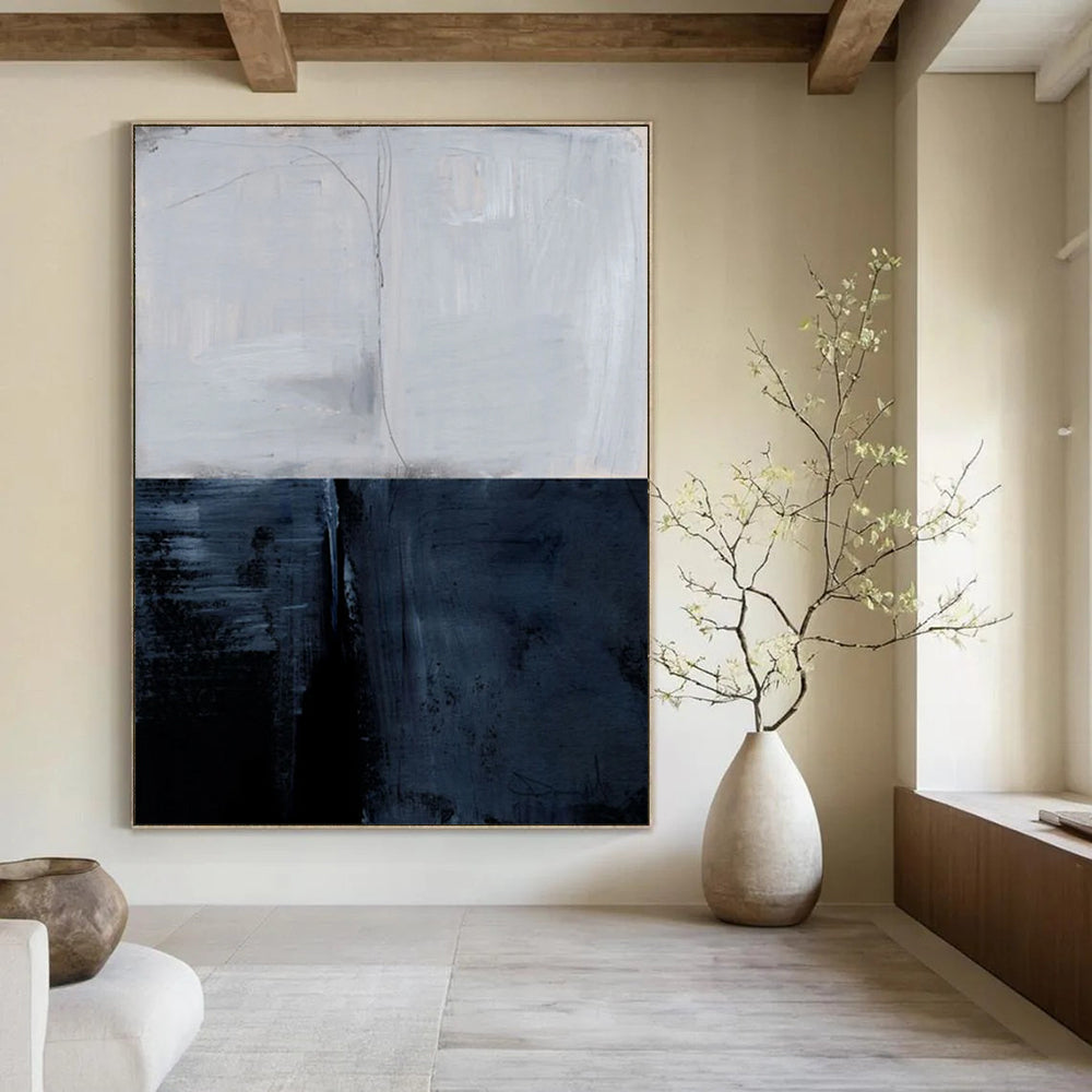 “Split - Tone Abstraction” - Light Gray & Dark Gray Contrast Painting On Canvas DS206