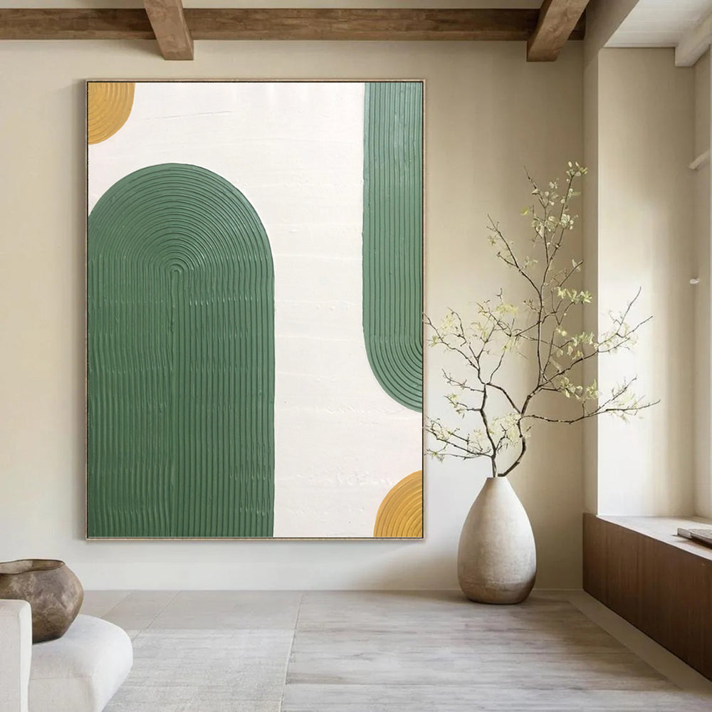 “Green - Gold Arch Textures” - Minimalist Abstract Painting On Canvas PT1170