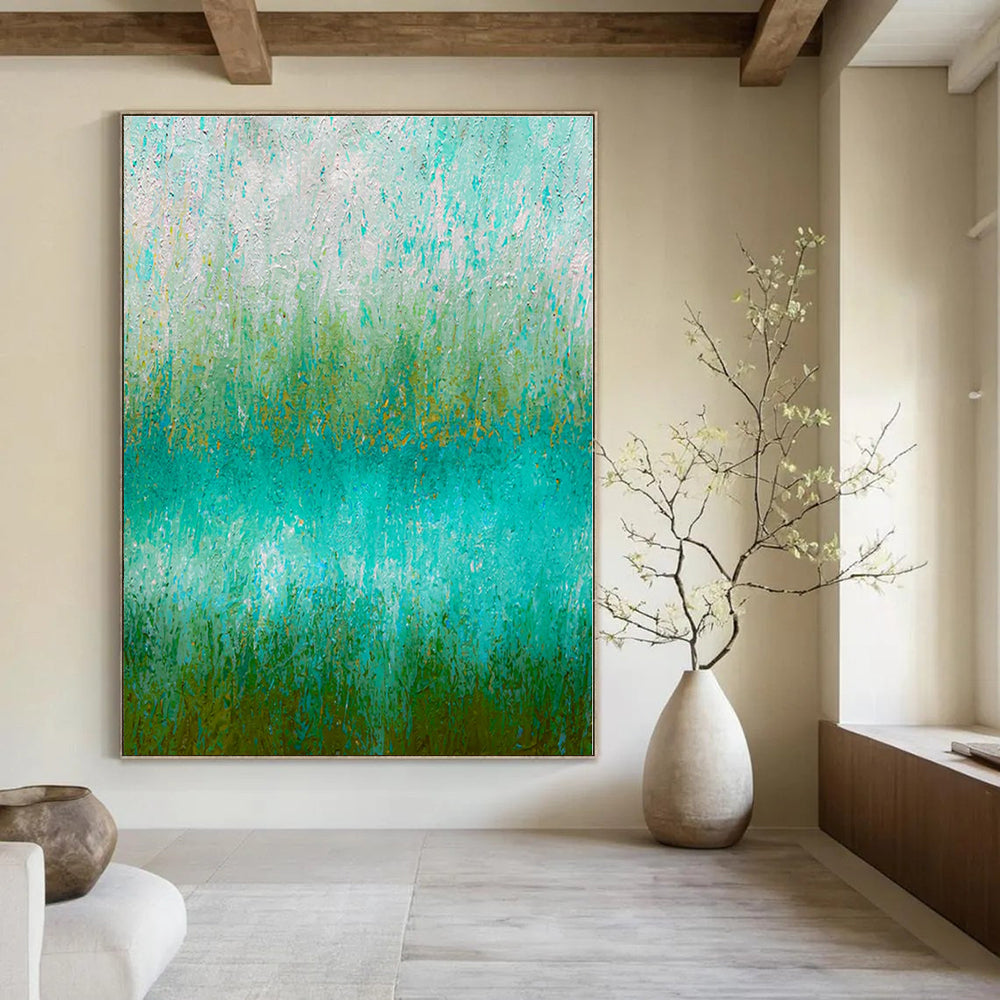 Gradient Green and Blue Textured Field - Impasto Landscape - like Painting On Canvas PS1235