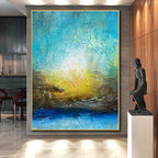 “Textured Blue - Gold Abstract Sunset” - Impressionistic Abstract Painting On Canvas PS0046