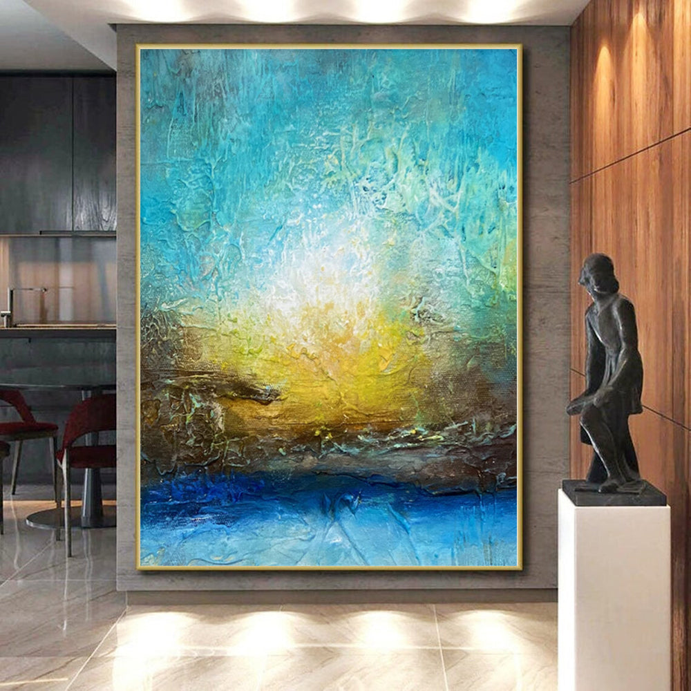 “Textured Blue - Gold Abstract Sunset” - Impressionistic Abstract Painting On Canvas PS0046
