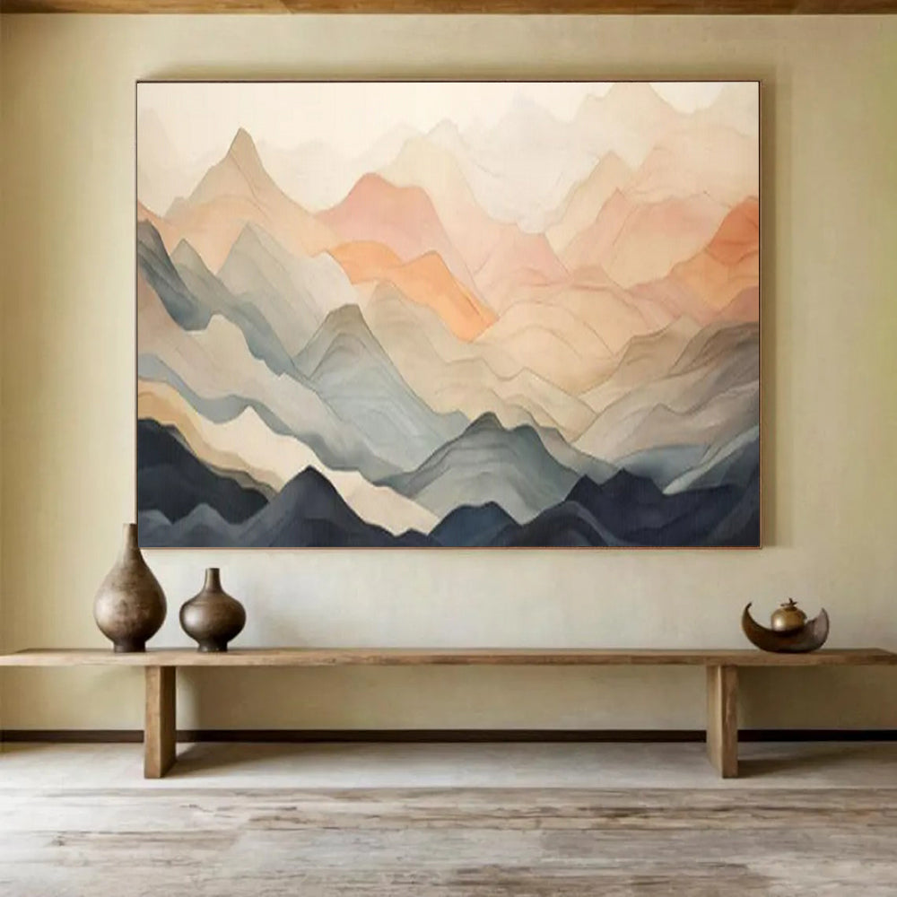 “Pastel Peaks & Layered Mountains” - Abstract Landscape - Painting On Canvas PT1696