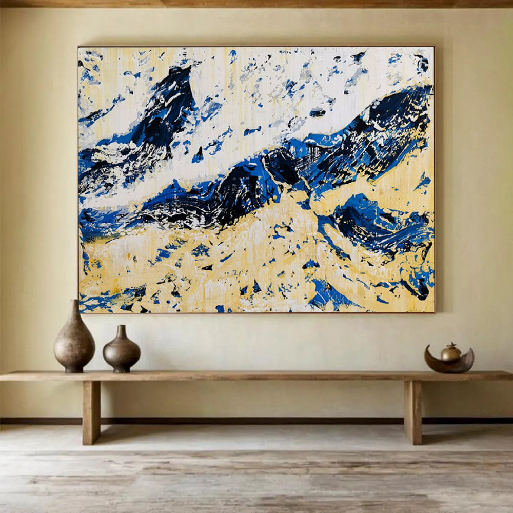 “Blue - Yellow Abstract Mountains” - Abstract Expressionist - Painting On Canvas PT1751
